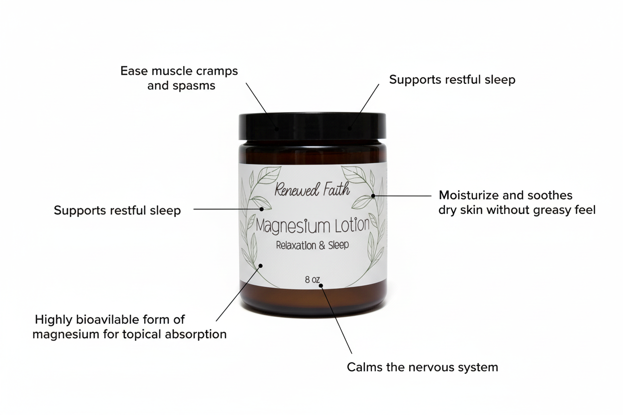 8 oz Magnesium Lotion with benefit callouts