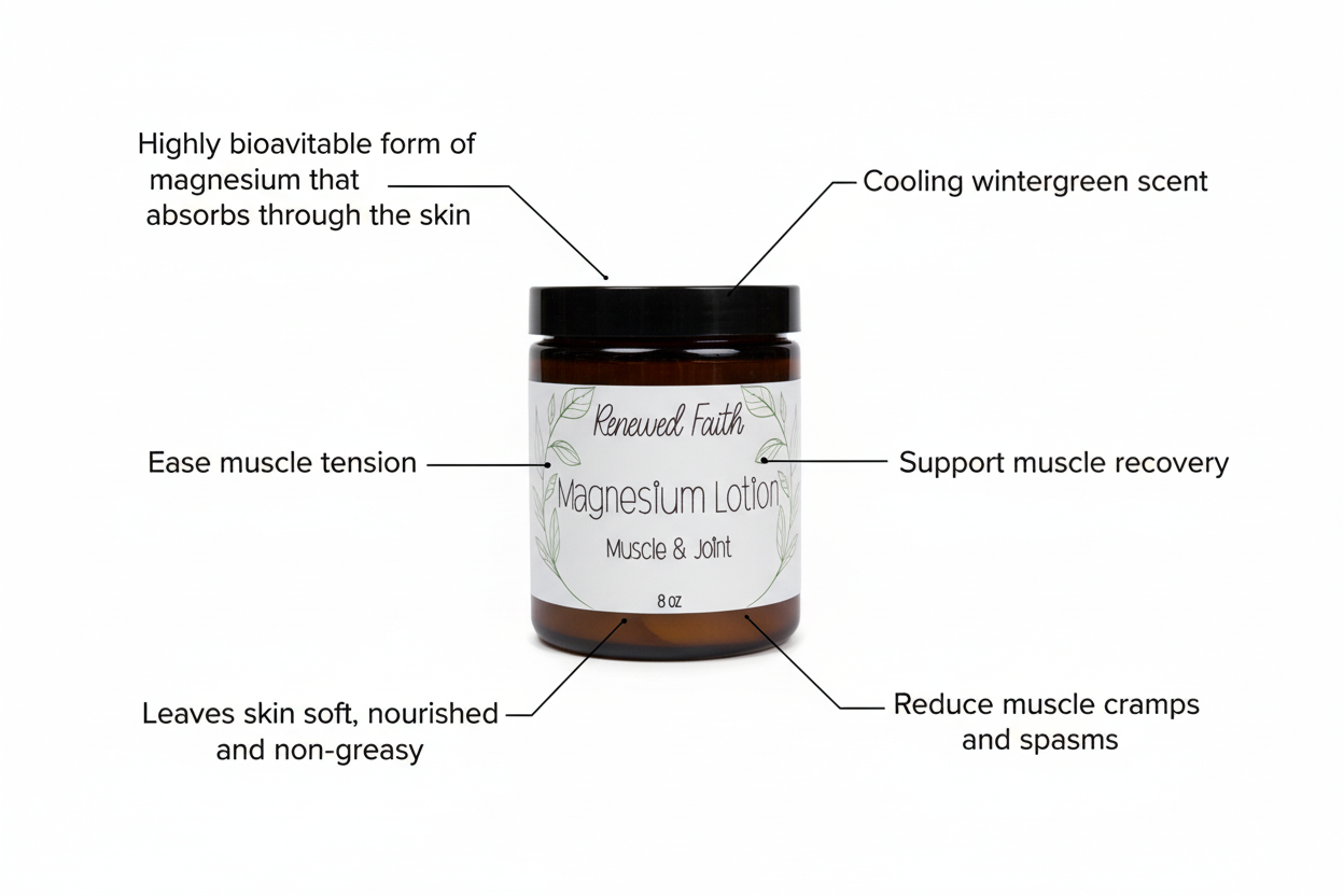 8 oz Muscle & Joint Magnesium Lotion with updated benefit callouts