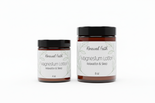 4 oz and 8 oz Magnesium Lotion on white background