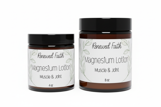 4 oz and 8 oz Muscle & Joint Magnesium Lotion on white background