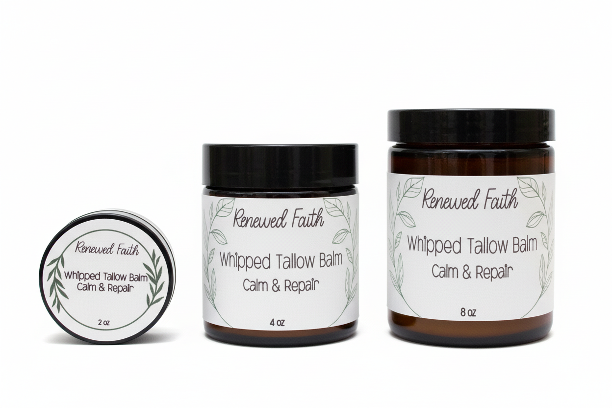 All three sizes of Whipped Tallow Balm on white background