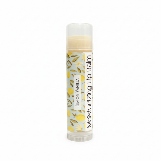 Lemon Vanilla Lip Balm on white background
