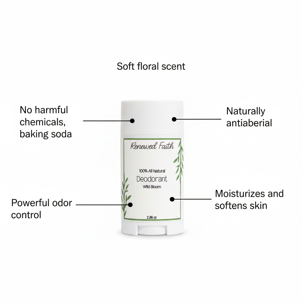 Wild Bloom deodorant with clean callouts