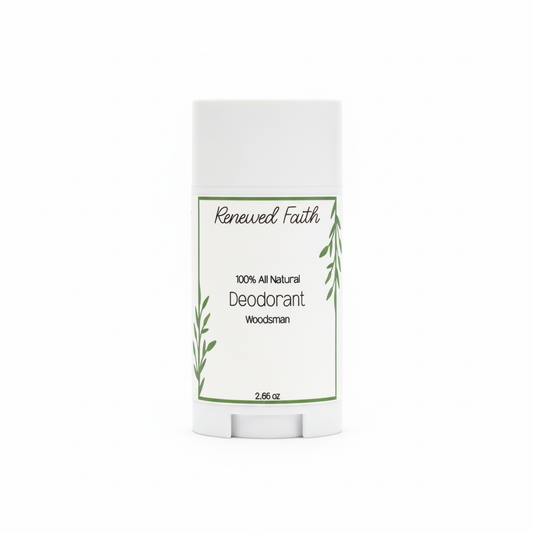 Woodsman deodorant on white background